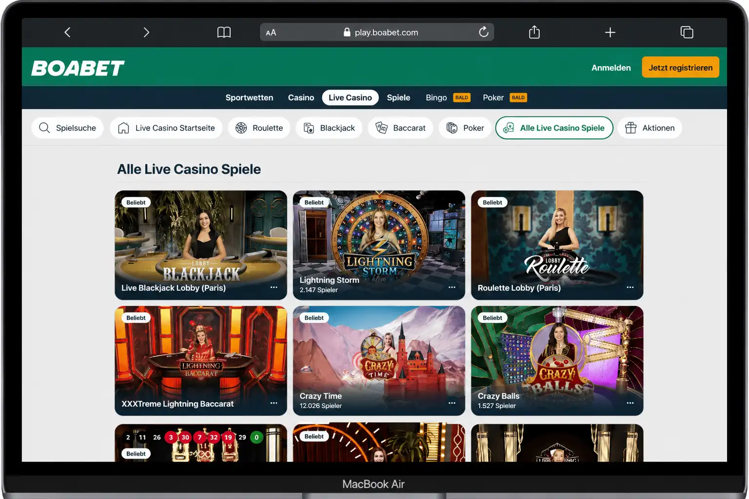 Live Casino von Boabet mit echten Dealern