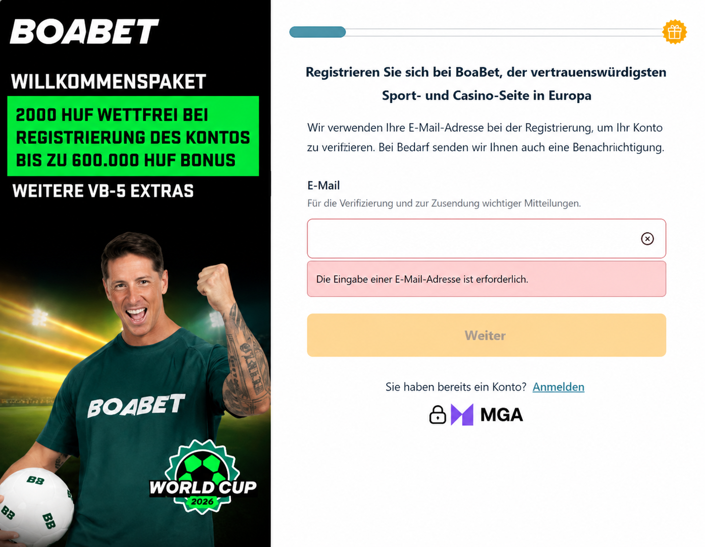 Boabet Konto und Anmeldung